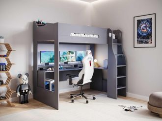 Flair Skyhigh Gaming High Sleeper Bed in Grey | Size: Single