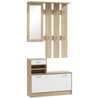 HOMCOM Mueble de entrada 90x10x91 cm madera natural