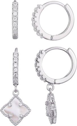 Adornia Adornia Silver Plated Cz Halo Clover Huggie Earrings Set