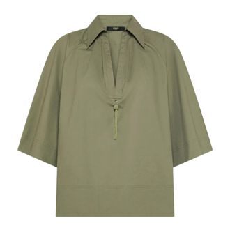 Seventy Blouses, female, Green, Size: XS Camicia corta mezza manica in cotone popeline con scollo a V