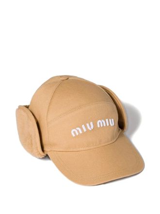 Miu Miu logo-embroidered cap - women - Cotton - L - Neutrals