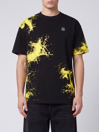 Plein Sport T-shirt in cotone con stampa astratta e logo applicato