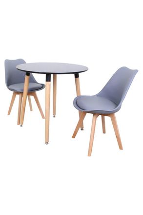 Life Interiors Round Lorenzo Dining Set with a Table & Chairs Set of 2 in Grey