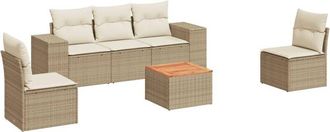 vidaXL Juego De Sof&aacute;s Jard&iacute;n Con Cojines 6 Pzas Rat&aacute;n Sint&eacute;tico Beige Vidaxl