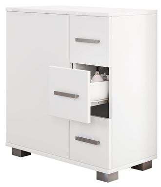 ebuy24 Vcm Wood Midischrank Gabinete De Ba&ntilde;o Dimensiones: Al. 65 X An. 60 X P. 30 Cm 3 Cajones 1 Puerta De Torneado Grande 2 Compartimentos - Zalo Xl (blanco