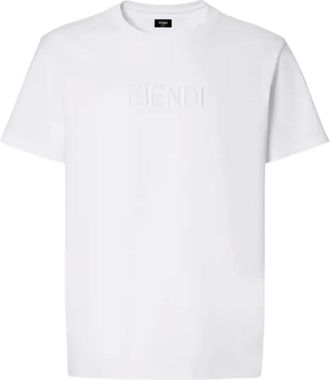 Fendi T-Shirts, male, White, Size: XL Cotton Crew-neck T-shirt