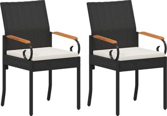 vidaXL Sillas De Jard&iacute;n 2 Uds. Negro Y Blanco Crema Polirat&aacute;n Y Acacia Vidaxl