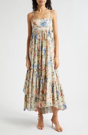 Cinq &agrave; Sept Hailey Painted Garden Cotton Blend High-Low Dress in Ivory Multi at Nordstrom Rack, Size 2