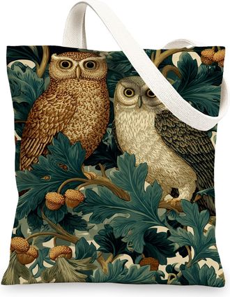 Generic Owl Canvas Tote Bags, Artistic Owl Design Reusable Grocery Bags, Vintage Botanical Lightweight Washable Shoulder Strap Canv, Multi-color, 13x15 Inch