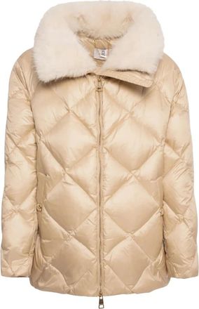 Fracomina Gewatteerde Donsjas met Imitatiebontkraag - Dames - Winterjassen - Beige - L - Polyester - Jassen