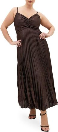 City Chic Ariana Pleated Metallic Dress in Bronze Sparkle at Nordstrom, Size Xxxs