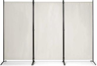 Costway Biombo De 3 Piezas 260 X 183 Cm/separador Divisor Con Almohadilla De Pie Ajustable Pantalla De Privacidad Beige - Costway