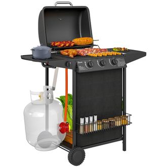 OUTSUNNY 4 Burner Gas Barbecue Grill Portable Gas BBQ Grill with Lid - Black | TJ Hughes