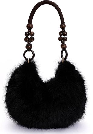 Generic Womens Plush Bags Soft Plush Shoulder Bag For Women Fuzzy Teddy Tote Handbag Top Handle Purse Elegant Ladies Crossbody Winter(Black)