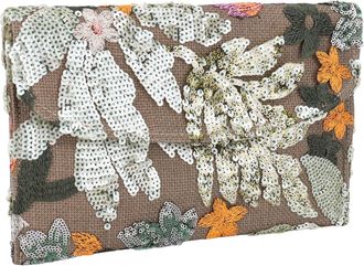 Generic Floral Embroidery Sequin Evening Clutch Bag Straw Bag Handbag for Women (Green)