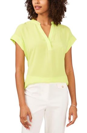 Chaus Split Neck Georgette Blouse in Lime Green at Nordstrom, Size X-Large