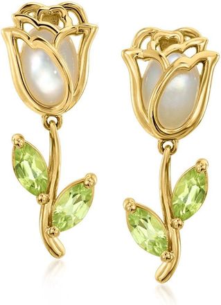Ross-Simons Mother-Of-Pearl and. Peridot Flower Drop Earrings in 18kt Gold Over Sterling