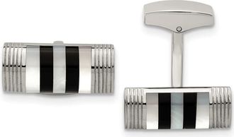 Diamond2Deal Stainless Steel Polished Mother of Pearl and Onyx Cufflinks