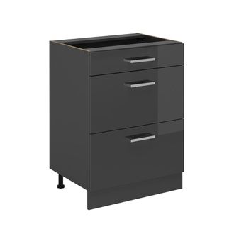 Vicco Mueble Bajo De Cocina R-line, Antracita Alto Brillo, 60 Cm Con Cajones, Sin Encimera Vicco