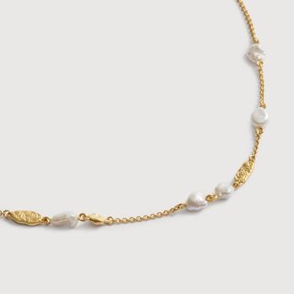 Monica Vinader Gold Capri Pearl Station Necklace Pearl