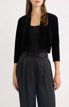 Anne Klein Three Quarter Sleeve Stretch Velvet Shurg in Anne Black at Nordstrom, Size Xx-Small
