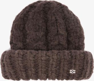 Ganni Brown XXL Beanie in Cable Knit