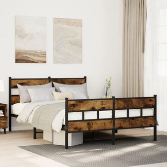 Berkfield Home Metal Bed Frame without Mattress Smoked Oak 140x200 cm in Brown