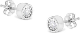 House of Brilliance Silver 1/5 Ct Near Colorless Diamond Miracle- Bezel Barrel Style Stud Earrings in White at Nordstrom