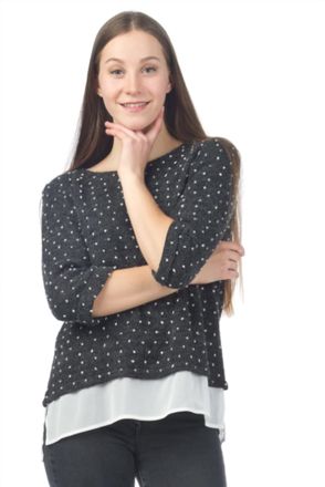 Papillon Pom-Pom Sweater With Georgette Underlay In Charcoal