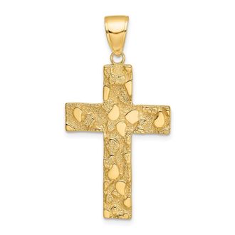 Diamond2Deal 10k Yellow Gold Polished Textured Nugget Style Cross Pendant