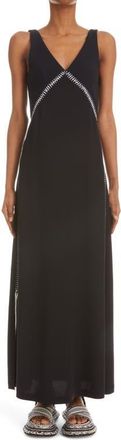Chloé Embroidered Wool Crepe Maxi Dress in Black at Nordstrom, Size 8 Us