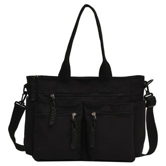 Generic Women Nylon Tote Bag with Multi Pockets Shoulder Bag with Zipper Crossbody Bag Everything Tote Bag for Travel Work (Black)