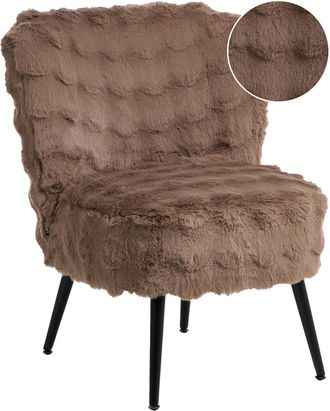 Beliani Sill&oacute;n Decorativo Acolchado Sin Reposabrazos Sala De Estar Pelo Sint&eacute;tico Marr&oacute;n Claro Voss