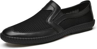 Generic Mens Loafers Shoe Breathable Round Toe Lightweight Loafer Shoes Slip Resistant Flexible Lightweight Outdoor Party Slip-ons(Black,5.5 UK)