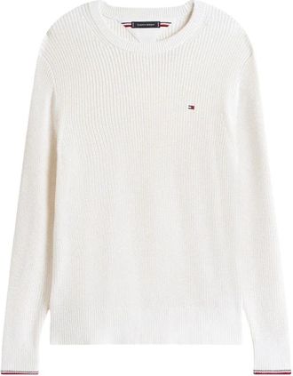 Tommy Hilfiger RWB Rib Crew Neck Jumper - Heren - Ronde hals truien - Wit - XL - Katoen - Truien & Vesten