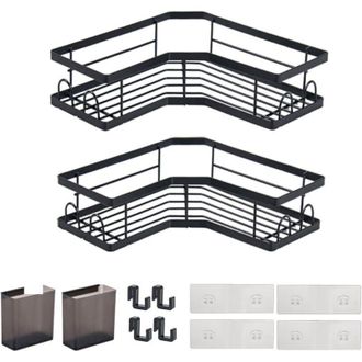 OEM Estantes Negros Para Ba&ntilde;o, Almacenamiento Y Organizaci&oacute;n Para El Ba&ntilde;o, Organizador De Ducha Sin Taladro, Accesorios De Ba&ntilde;o, Paquete De Dos Con Gancho
