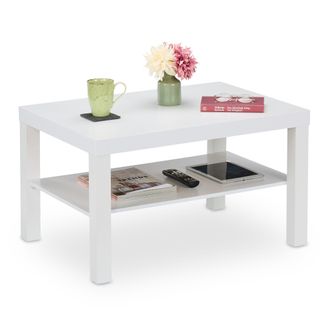 Relaxdays Relaxdays Mesa De Centro Con Balda, 45 X 79 X 55 Cm, Mesita Auxiliar Sal&oacute;n, Mdf, Rectangular, Mesilla Sof&aacute;, Blanca