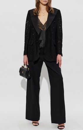 Dolce & Gabbana Silk Top With Lace Trim, Womens, Black
