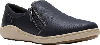 Clarks Womens Bryianne Ashly Side-Zip Loafer, Navy Leather, 9.5 Wide