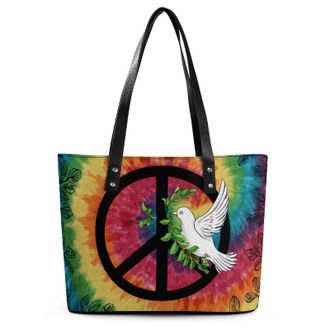 Generic Tie Dye Peace Sign Rainbow Tote Bags for Women Cute Shoulder Purses Handbags