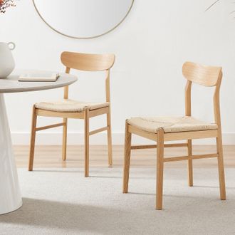 Furniturebox Bonnie 2x Oak & Veneer Wooden Rope Dining Chairs in Light Oak