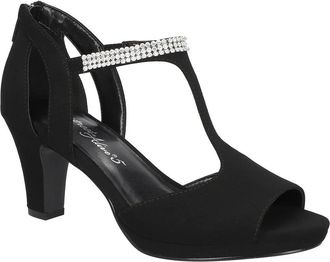Easy Street Womens Easy Street Flash Sandals Black Rhinestone T-Strap Block Heel ZAP1121