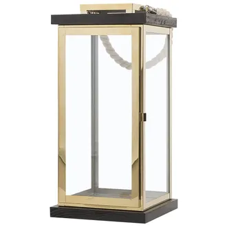 Beliani Beliani - Linterna Portavelas De Madera Negra Y Metal Dorado 41 Cm Candelabro Con Asa De Cuerda Borneo