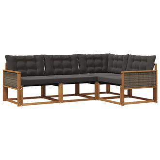 vidaXL Conjunto De Sof&aacute;s De Exterior Con Coj&iacute;n 4 Pcs Natural Y Negro Vidaxl