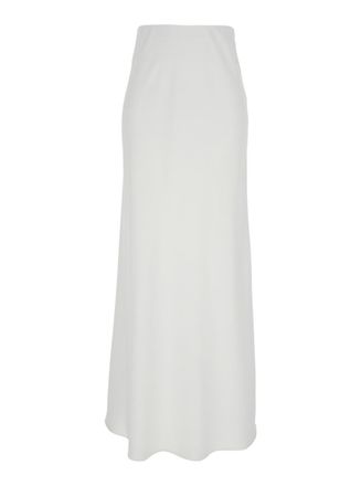 Plaîn White Long Skirt With Ruffle Detail At The Bottom In Satin Woman