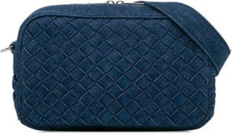 Bottega Veneta Pre-owned Cross Body Bags, female, Blue, Size: ONE SIZE Pre-owned Woven Denim Crossbody Bag