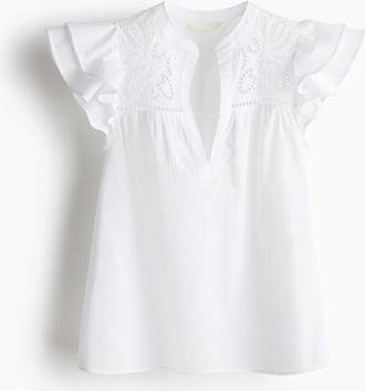 H&M Bluse mit Broderie Anglaise - White