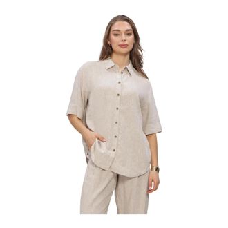 Moss Copenhagen Dames, Blouses & Shirts, Beige, Maat: M/L Linnen
