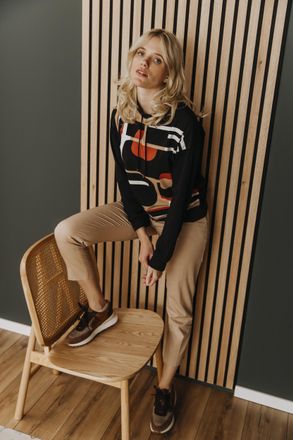 Heine Langarmshirt HEINE Druck-Shirt, Damen, Gr. 34, gelb (schwarz, camel, bedruckt), 95% Baumwolle, 5% Elasthan, bedruckt, gemustert, mehrfarbig, Shirts La