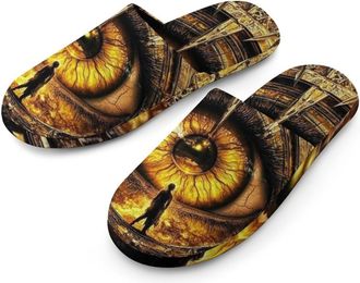 Generic Vintage Eyeball Mens Slippers Flannel Warm House Shoes with Rubber Anti-Slip Sole Slip On for Home Outdoor